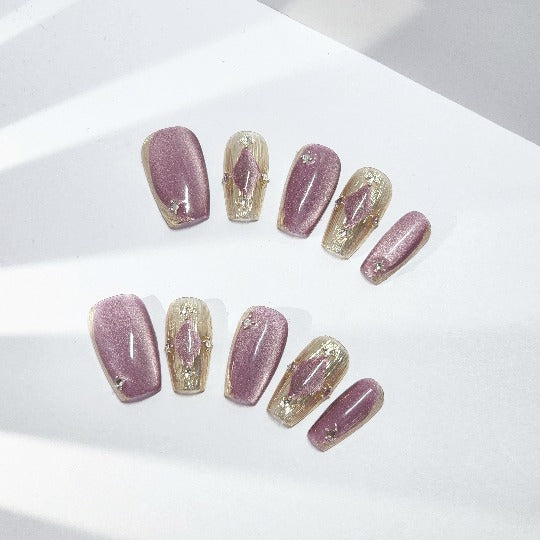 Buccellati Lavender Press-On Nails -- Pink, Coffin, Handmade