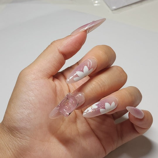 blossom pink gradient press-on nail - stiletto shape, handmade, salon-quality