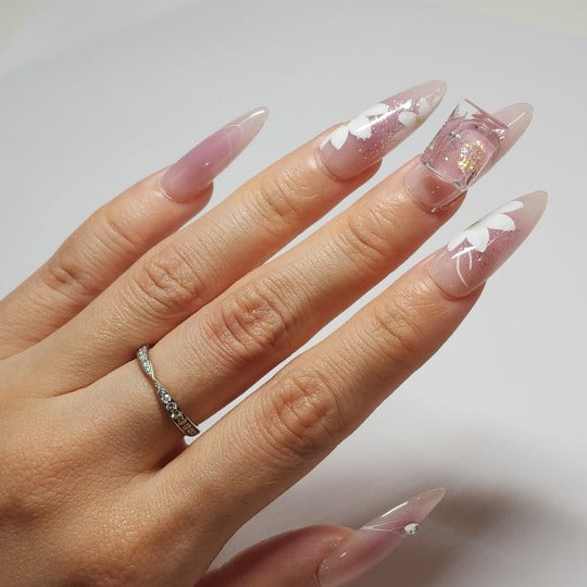 blossom pink gradient press on nails - stiletto shape, handmade, salon-quality