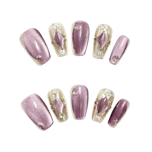 Buccellati Lavender Press-On Nails -- Pink, Coffin, Handmade