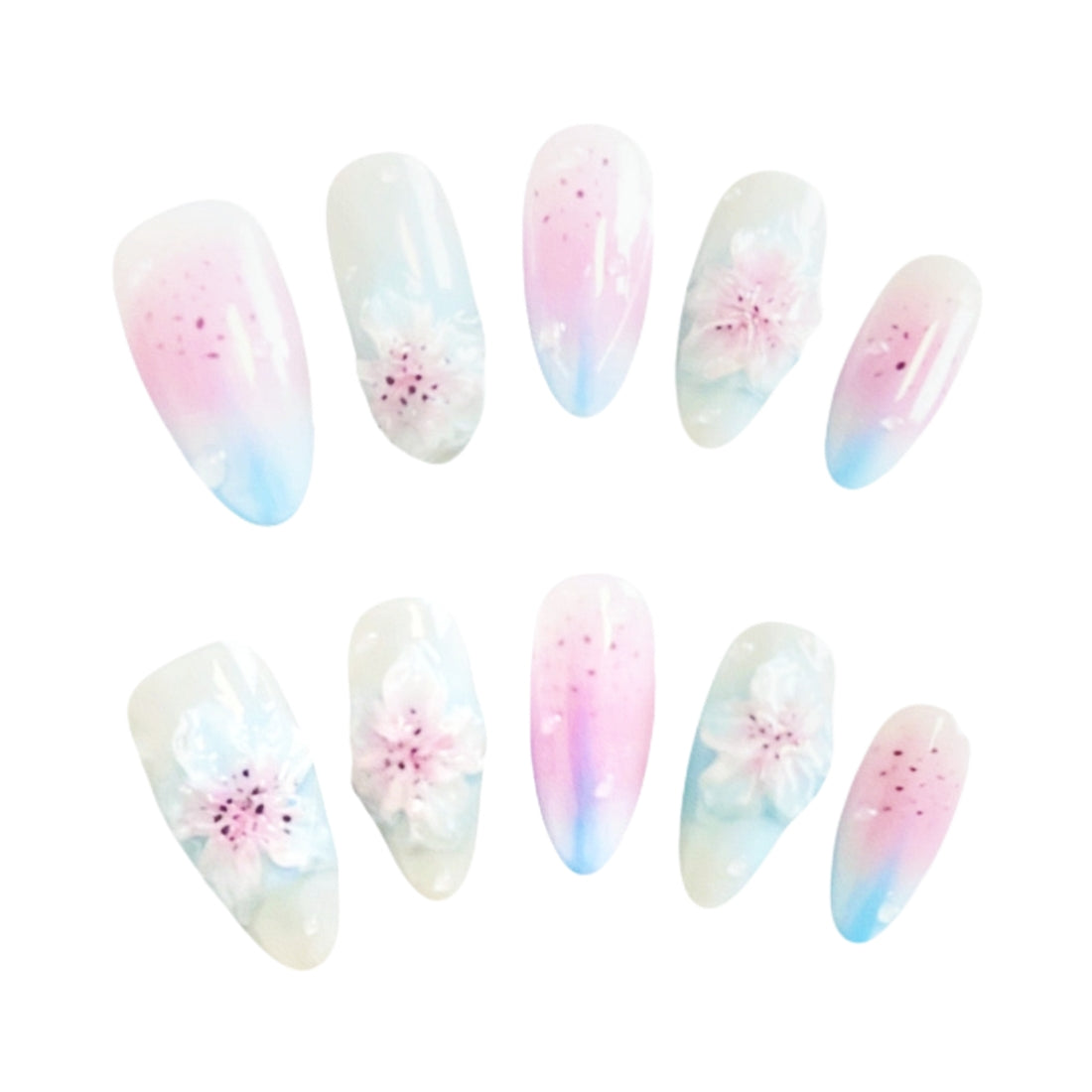 Blossom Bliss Press-On Nail from Yitaya Nail -- featuring beautiful 3D floral accents with elegance