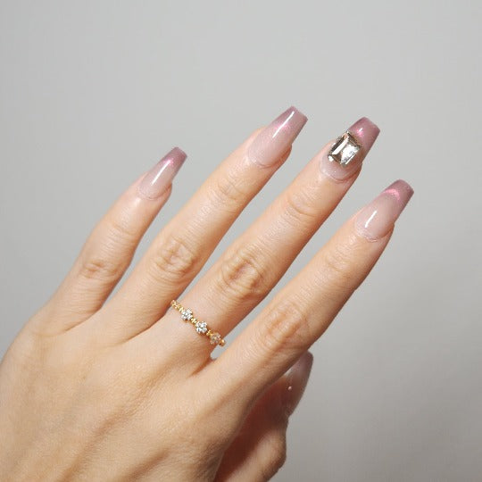 Crystal Blush Press-On Nails -- Pink, Coffin Shape, Handmade