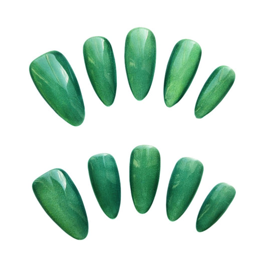 Emerald Oasis Cat Eye Press-On Nail -- Green, Almond Shape, Handmade, Salon Quality