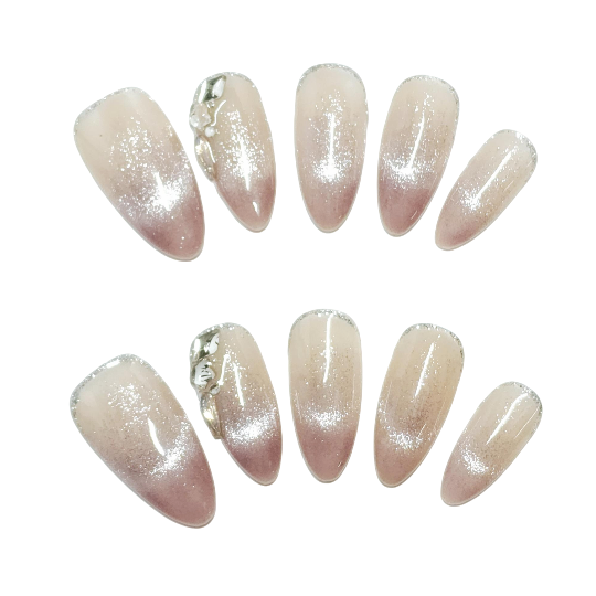 Frosty Whisper Press-On Nails -- Pink, Almond Shape, Handmade