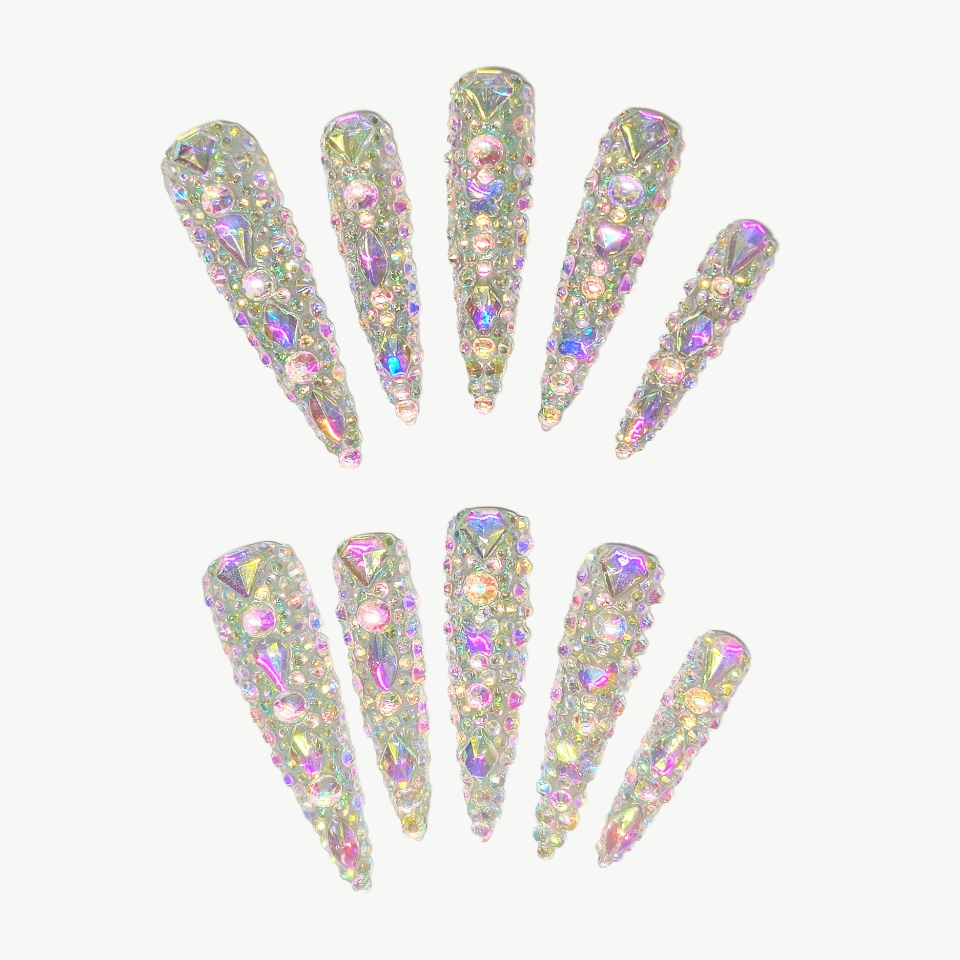 Galactic Glamour Glitz press on nails by Yitaya, featuring a captivating blend of iridescent rhinestones