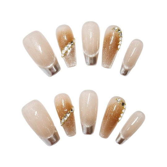 Glitter Fade Press-On Nail -- Coffin Shape, Handmade, Nude