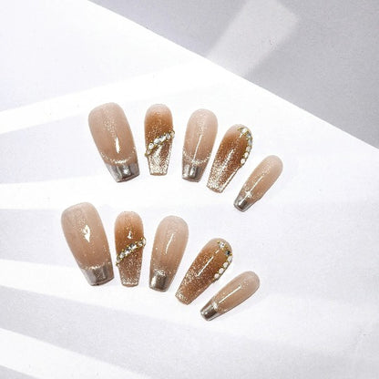 Glitter Fade Press On Nails -- Coffin Shape, Handmade, Nude