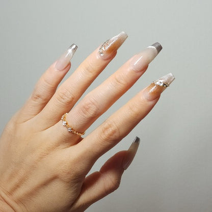 Glitter Fade Press-On Nail -- Coffin Shape, Handmade, Nude