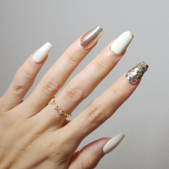 Glitz Press-On Nail -- Coffin Shape, Handmade, Nude