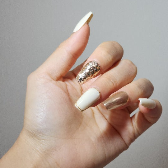 Glitz Press-On Nail -- Coffin Shape, Handmade, Nude