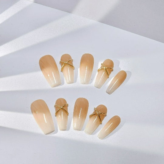 Nude Knots Press-On Nail -- Coffin Shape, Handmade