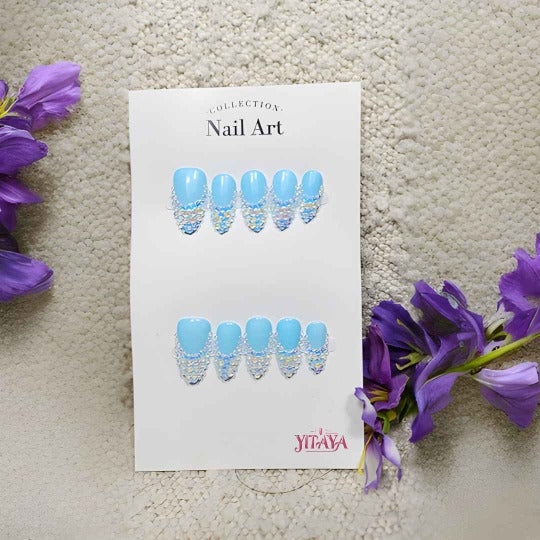 Aqua Dreamscape Press-On Nail -- Handmade, Salon Quality