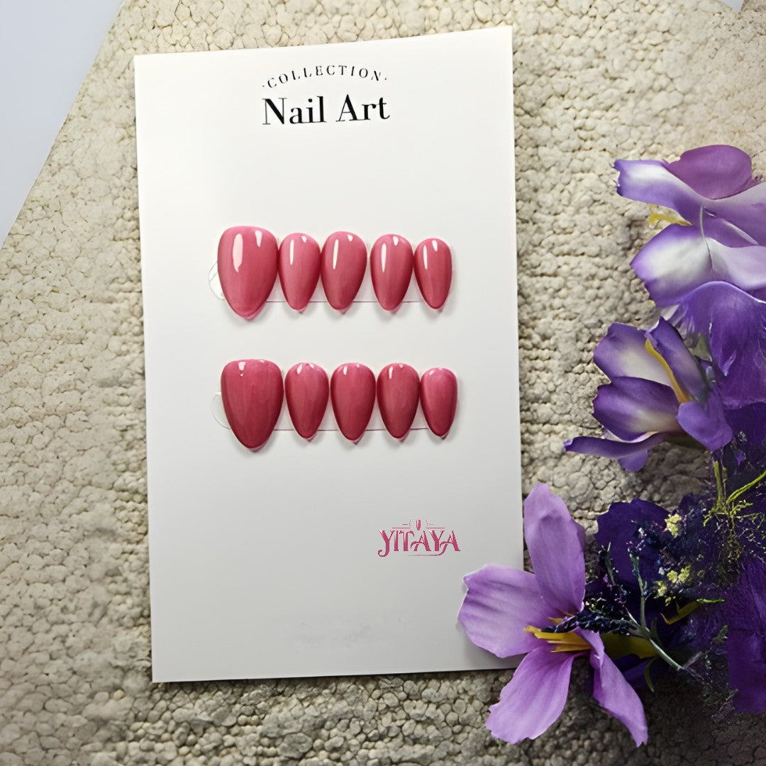 Rose Velvet Cat Eye Press-On Nails at Yitaya Nails, with a soft rose color with a subtle shimmer