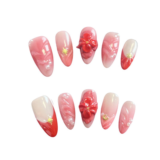 Ruby Bloom Press On nails from Yitaya Nails, featuring beautiful 3D floral accents