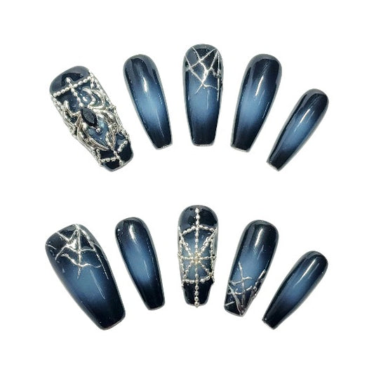 Spider Glam Press-On Nail -- Coffin Shape, Handmade