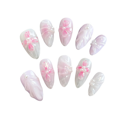 Yitaya Blossom Blush Press On Nails -- 3D pink flowers with pearl accents