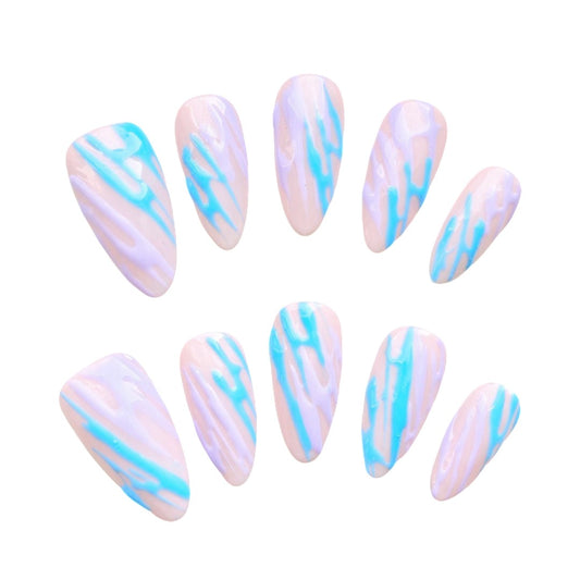 misty marble press on nails from Yitaya, in pink and baby blue