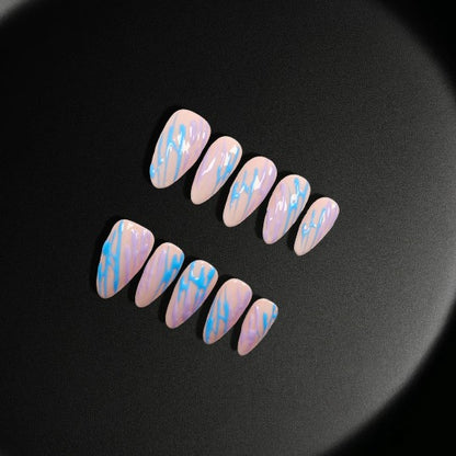 misty marble press on nails from Yitaya, in pink and baby blue