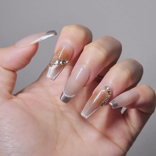 Glitter Fade Press On Nails -- Coffin Shape, Handmade, Nude